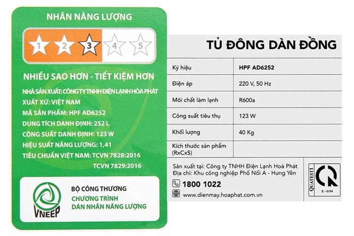 Tủ đông Hòa Phát 252 lít HPF AD6252